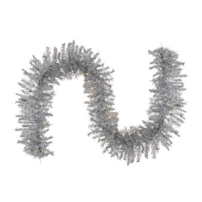 Northlight Silver Tinsel Clear Lights Pre-Lit Christmas Outdoor Garland