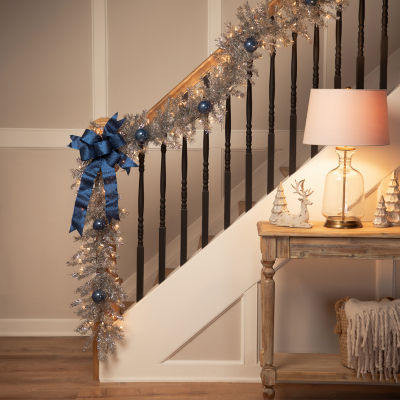 Northlight Silver Tinsel Clear Lights Pre-Lit Christmas Outdoor Garland