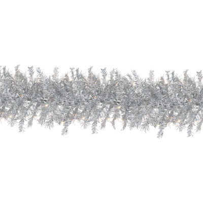 Northlight Silver Tinsel Clear Lights Pre-Lit Christmas Outdoor Garland