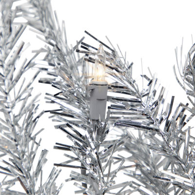 Northlight Silver Tinsel Clear Lights Pre-Lit Christmas Outdoor Garland