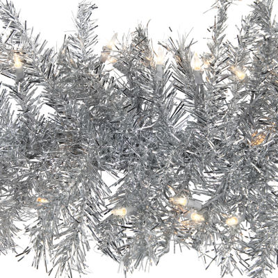 Northlight Silver Tinsel Clear Lights Pre-Lit Christmas Outdoor Garland