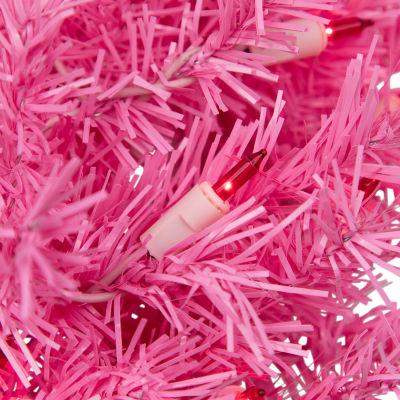 Northlight Pink Spruce With Lights Pre-Lit Wreath