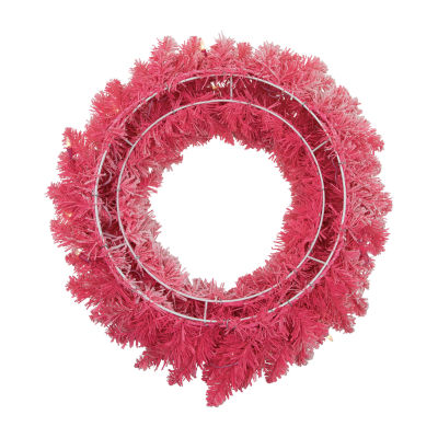 Northlight Flocked Pink Artificial With Clear Lights Pre-Lit Wreath