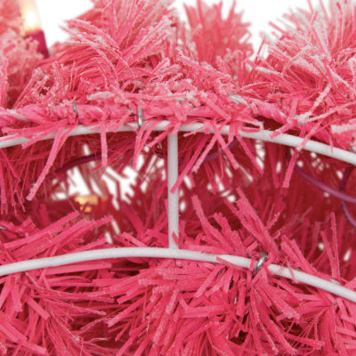 Northlight Flocked Pink Artificial With Clear Lights Pre-Lit Wreath