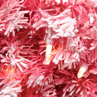 Northlight Flocked Pink Artificial With Clear Lights Pre-Lit Wreath