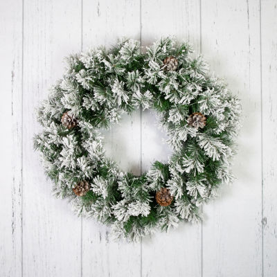Northlight Flocked Angel Pine With Pine Cones Unlit Wreath