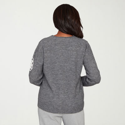 Alfred Dunner Stockbridge Womens V Neck Long Sleeve Floral Pullover Sweater