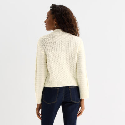 St. John's Bay Petite Womens Mock Neck Long Sleeve Pullover