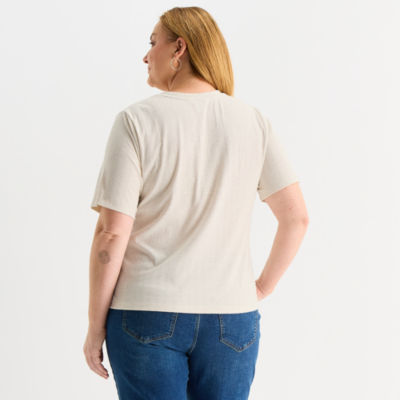 Liz Claiborne Womens Plus Split Crew Neck Short Sleeve T-Shirt