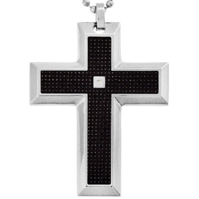 Mens Diamond-Accent Cross Pendant Necklace Stainless Steel