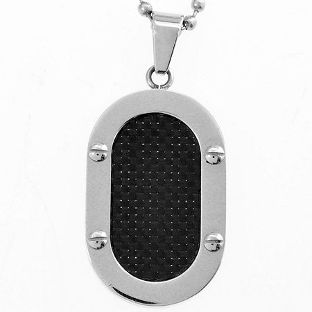 Men's Black Carbon Fiber Dog Tag Stainless Steel, One Size, Gray