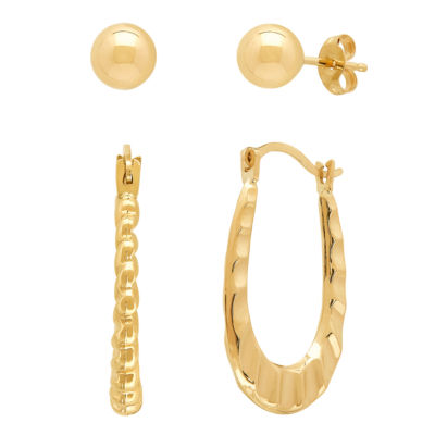 10K Gold 2 Pair Earring Set