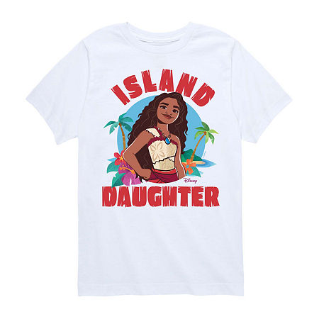 Disney Collection Little & Big Girls Crew Neck Short Sleeve Moana Graphic T-Shirt, Small, White