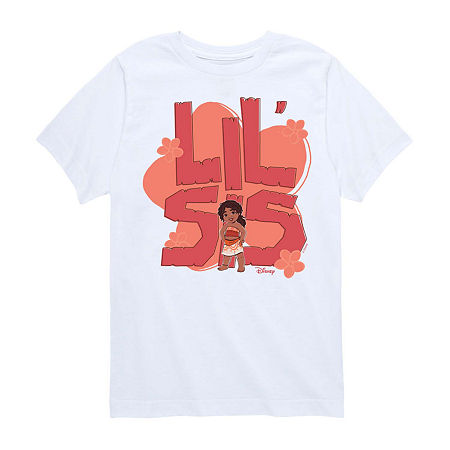 Disney Collection Little & Big Girls Crew Neck Short Sleeve Moana Graphic T-Shirt, Medium, White