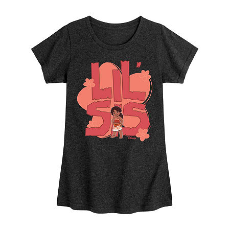 Disney Collection Little & Big Girls Crew Neck Short Sleeve Moana Graphic T-Shirt, Small, Black