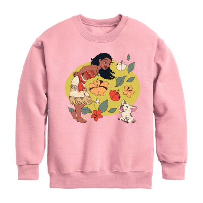 Disney Collection Little & Big Girls Moana 2 Maui Crew Neck Long Sleeve Sweatshirt