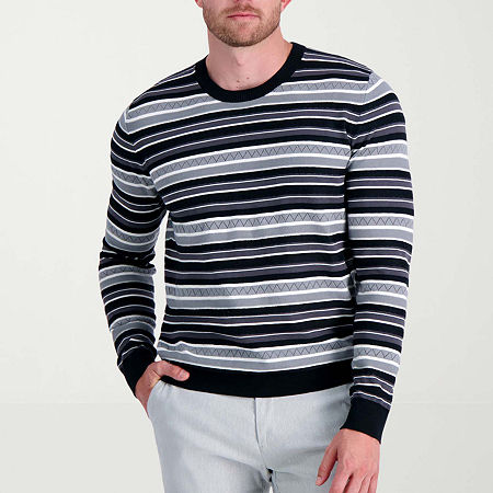 Haggar  Men's Stripe Ribbed Crewneck Sweater, Large, Black