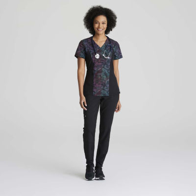 Barco One 5107 Thrive 4-Pocket Print Womens Plus Tall V Neck Short Sleeve Moisture Wicking Scrub Top