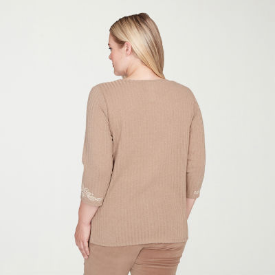 Alfred Dunner Vienna Womens Crew Neck 3/4 Sleeve T-Shirt