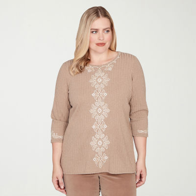 Alfred Dunner Vienna Womens Crew Neck 3/4 Sleeve T-Shirt