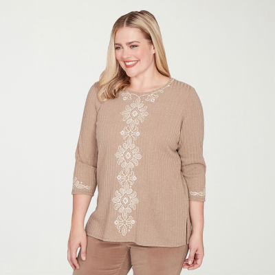 Alfred Dunner Vienna Womens Crew Neck 3/4 Sleeve T-Shirt