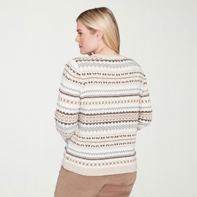 Alfred Dunner Vienna Womens Crew Neck Long Sleeve Striped Pullover Sweater