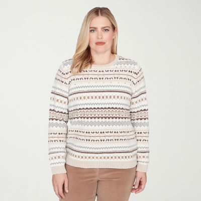 Alfred Dunner Vienna Womens Crew Neck Long Sleeve Striped Pullover Sweater