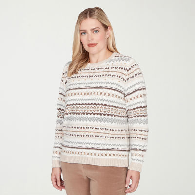 Alfred Dunner Vienna Womens Crew Neck Long Sleeve Striped Pullover Sweater