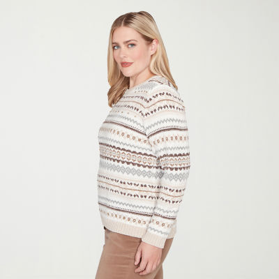 Alfred Dunner Vienna Womens Crew Neck Long Sleeve Striped Pullover Sweater