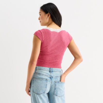 Arizona Womens Juniors Scoop Neck Short Sleeve T-Shirt