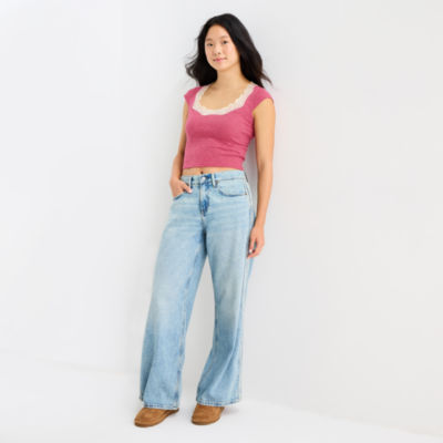 Arizona Womens Juniors Scoop Neck Short Sleeve T-Shirt