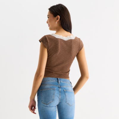 Arizona Womens Juniors Scoop Neck Short Sleeve T-Shirt