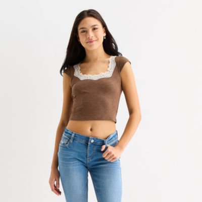 Arizona Womens Juniors Scoop Neck Short Sleeve T-Shirt