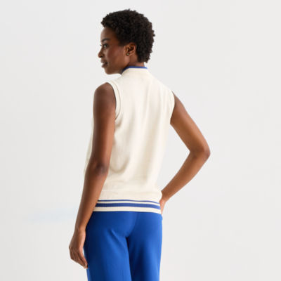 St. John's Bay Womens Mock Neck Sleeveless Quarter-Zip Pullover Sweater