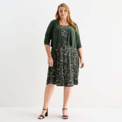 Perceptions Womens Plus Paisley Jacket Dress, Color: Olive Tan
