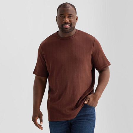 Shaquille O'Neal XLG Ribbed Dropneedle Mens Crew Neck Short Sleeve Big and Tall T-Shirt, Large Tall, Brown