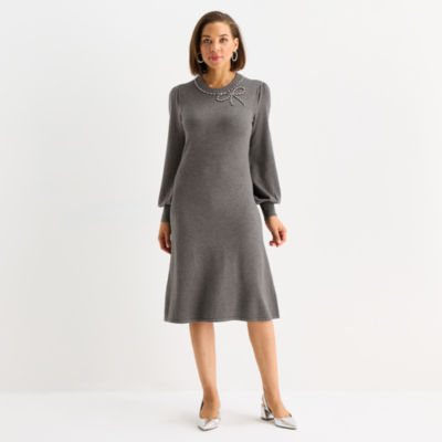 Liz Claiborne Womens Long Sleeve Midi Sweater Dress