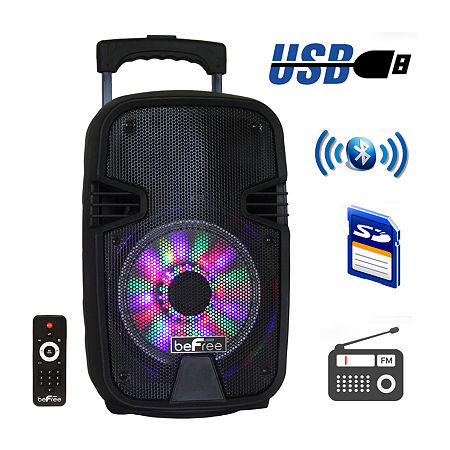 beFree Sound 8 Inch Bluetooth Portable Party Speaker with USB, SD and Reactive Lights, One Size, Black -  69107680018