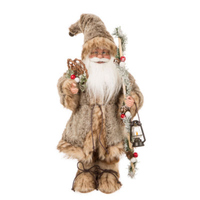 Glitzhome 18" Faux Brown Fur Santa Figurine