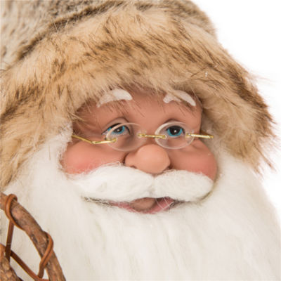 Glitzhome 18" Faux Brown Fur Santa Figurine