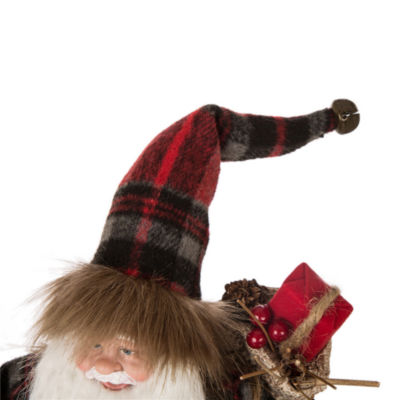 Glitzhome 12" Plaid Santa Figurine