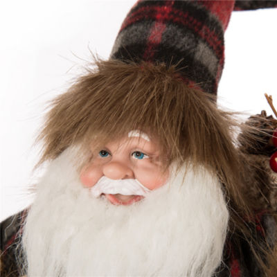 Glitzhome 12" Plaid Santa Figurine