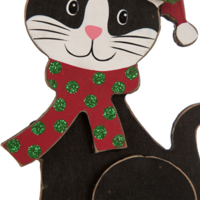 7.50" Wood and Metal Cat Stocking Holder