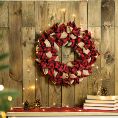 Glitzhome Plaid Fabric Indoor Christmas Wreath