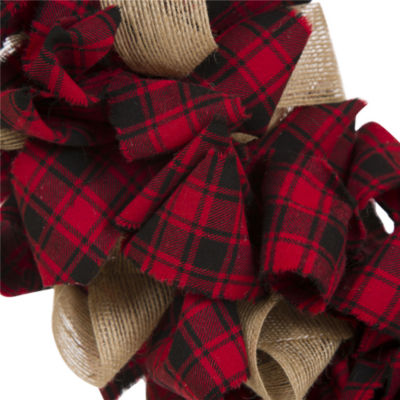 Glitzhome Plaid Fabric Indoor Christmas Wreath