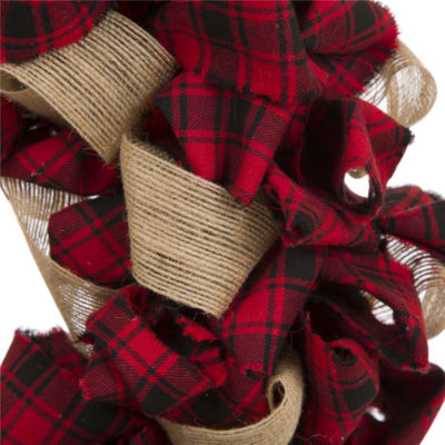 Glitzhome Plaid Fabric Indoor Christmas Wreath