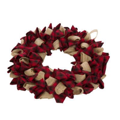 Glitzhome Plaid Fabric Indoor Christmas Wreath