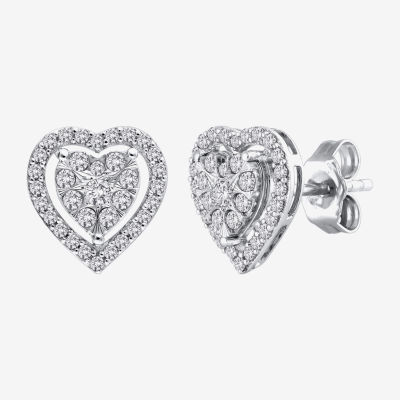 1/2 CT. T.W. Mined White Diamond 14K White Gold 9.5mm Heart Stud Earrings