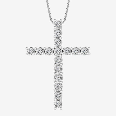 Womens 1/ CT. T.W. Mined White Diamond 10K Gold Cross Pendant Necklace