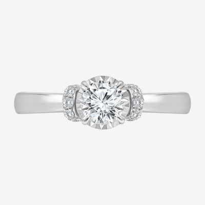 Womens 1 CT. T.W. Lab Grown White Diamond 10K White Gold Round Solitaire Engagement Ring